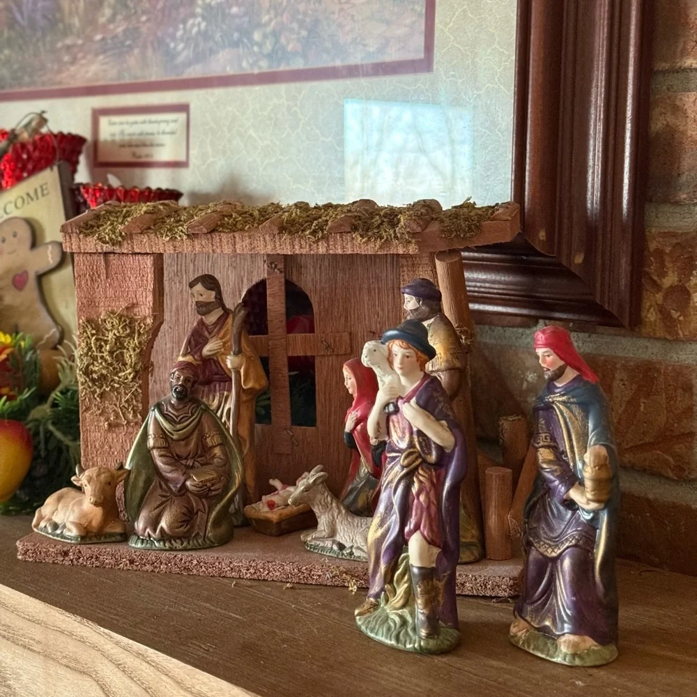 Vintage 1994 Porcelain Hand-Painted Nativity Set – Multi-Color Holiday Décor
